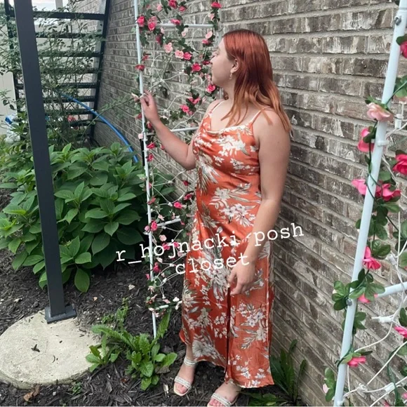 Rust Orange Tropical Flower Dress - Picture 4 of 5